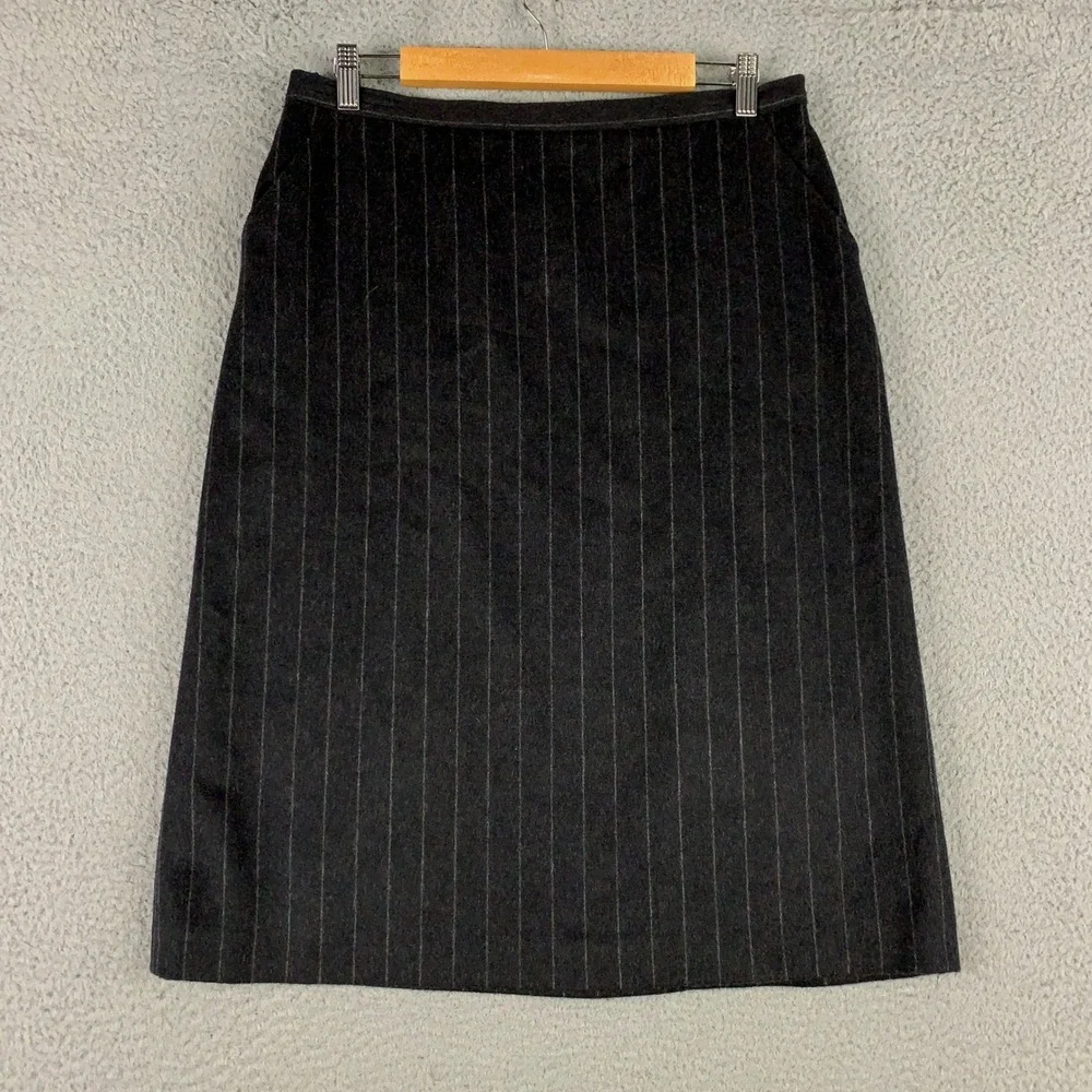 Max Mara Skirt Women's US 14 Grey Wool Angora Cashmere Pinstripe A-Line Italy
